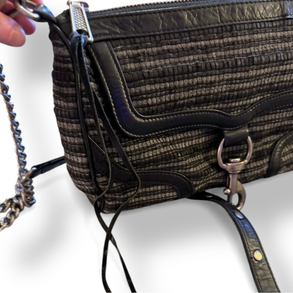 Rebecca Minkoff Mac Bombe Black Grey Tweed Crossbody Shoulder Bag / Clutch - Picture 4 of 10